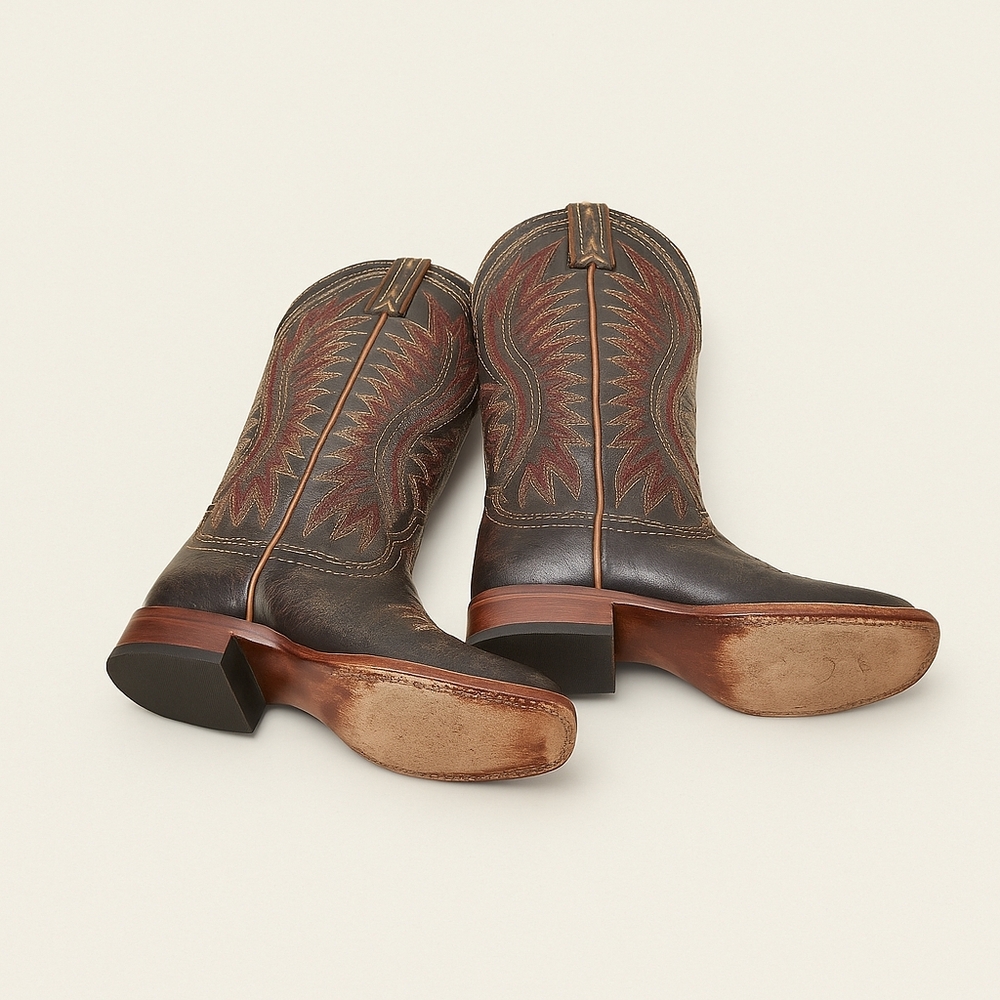 Ariat Vaquera Western Boots 8B Black Red Stitch Square Toe Cowgirl Ranch Core 🤠 - Picture 6 of 10